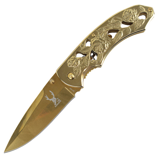 TheBodeEdge 8" Spring Assisted Tactical Sharp Knife with Strap Holder - Gold