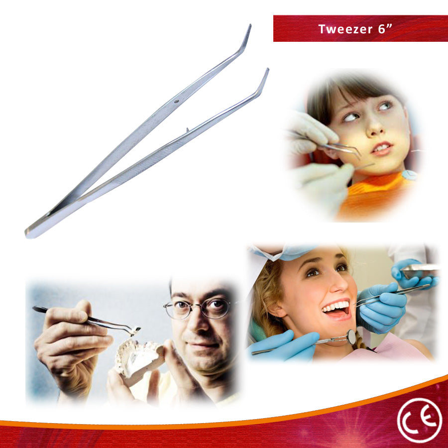 6" Stainless Steel Curved Fine Tip Tweezers Dental & Precision Tool