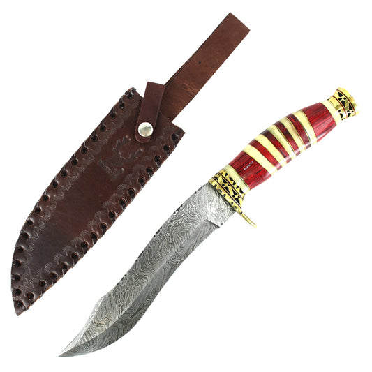 TheBoneEdge 13" Damascus Steel Fixed Blade Hand Forged Wood Handle Knife