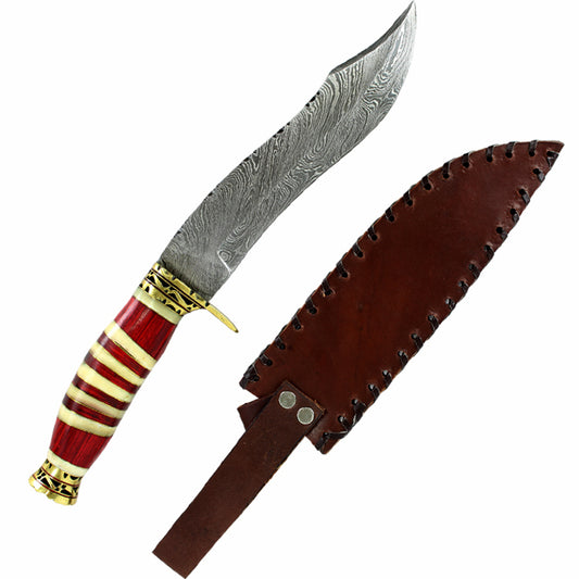 TheBoneEdge 13" Damascus Steel Fixed Blade Hand Forged Wood Handle Knife