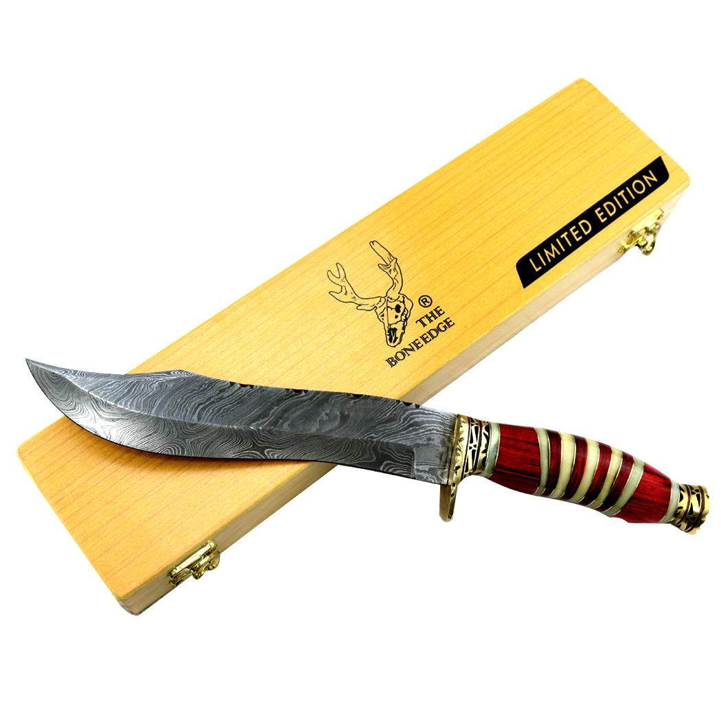 TheBoneEdge 13" Damascus Steel Fixed Blade Hand Forged Wood Handle Knife