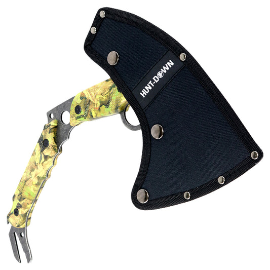 Hunt-Down 13" Hunting Survival Axe With Sheath - Green Camo Color Handle