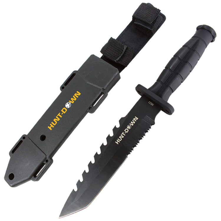 Hunt-Down 13" Tanto Point Hunting Knife with Plastic Sheath Grenade Design Handle