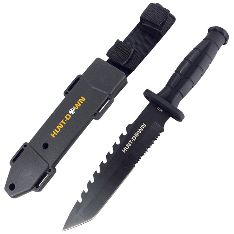 Hunt-Down 13" Tanto Point Hunting Knife with Plastic Sheath Grenade Design Handle