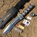 12" Hunting Survival Knives Bowie Knife Tactical Camping Fire Starter Kit Hard Sheath - Silver DropPoint