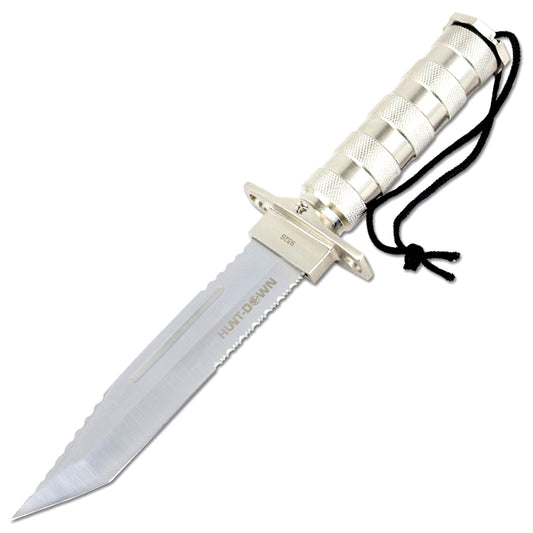 12" Hunting Survival Knives Bowie Knife Tactical Camping Fire Starter Kit Hard Sheath - Silver Tanto
