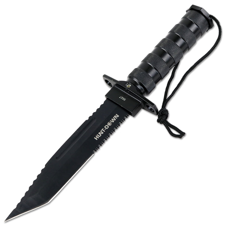12" Hunting Survival Knives Bowie Knife Tactical Camping Fire Starter Kit Hard Sheath - Black Tanto