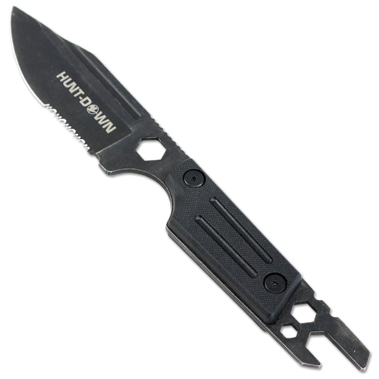 9.5" Full Tang Tactical Survival Hunting Knife with Fire Starter Multi Tool Handle Sheath - Black