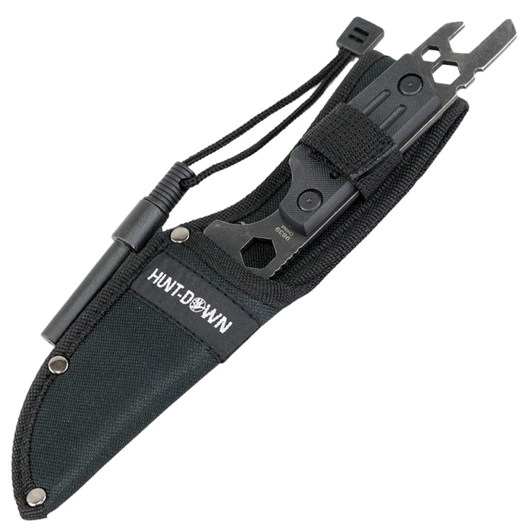 9.5" Full Tang Tactical Survival Hunting Knife with Fire Starter Multi Tool Handle Sheath - Black