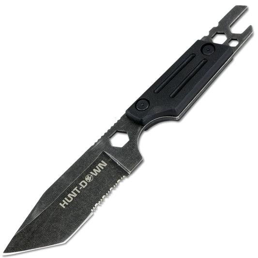 9.5" Full Tang Tactical Survival Hunting Knife with Fire Starter Multi Tool Handle Sheath - StoneWash