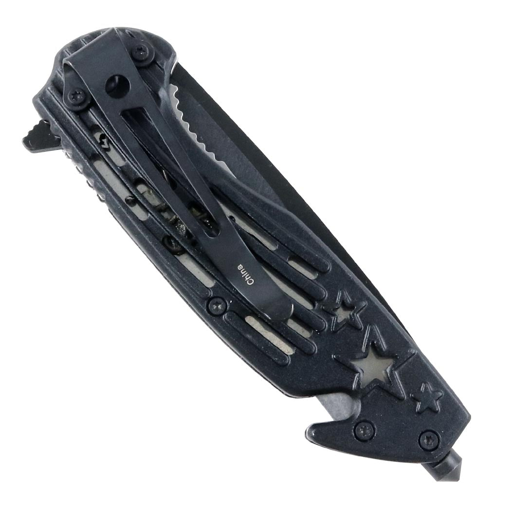 Defender 8.5" Star & Stripes Handle Spring Assisted Knife w/ Seatbelt Cutter