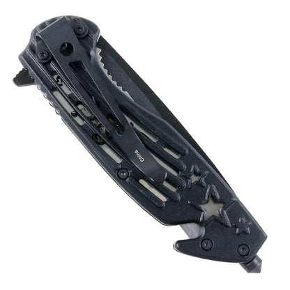 Defender 8.5" Star & Stripes Handle Spring Assisted Knife w/ Seatbelt Cutter