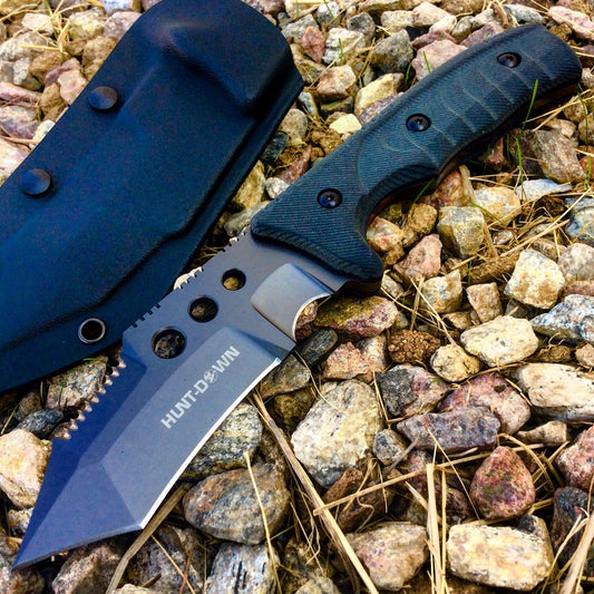 Hunt-Down 10" Stainless Steel Blade Full Tang Hunting Knife with Black Sheath