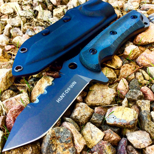 Hunt-Down 10" Full Tang Hunting Knife with Black Sheath - Stainless Steel Blade