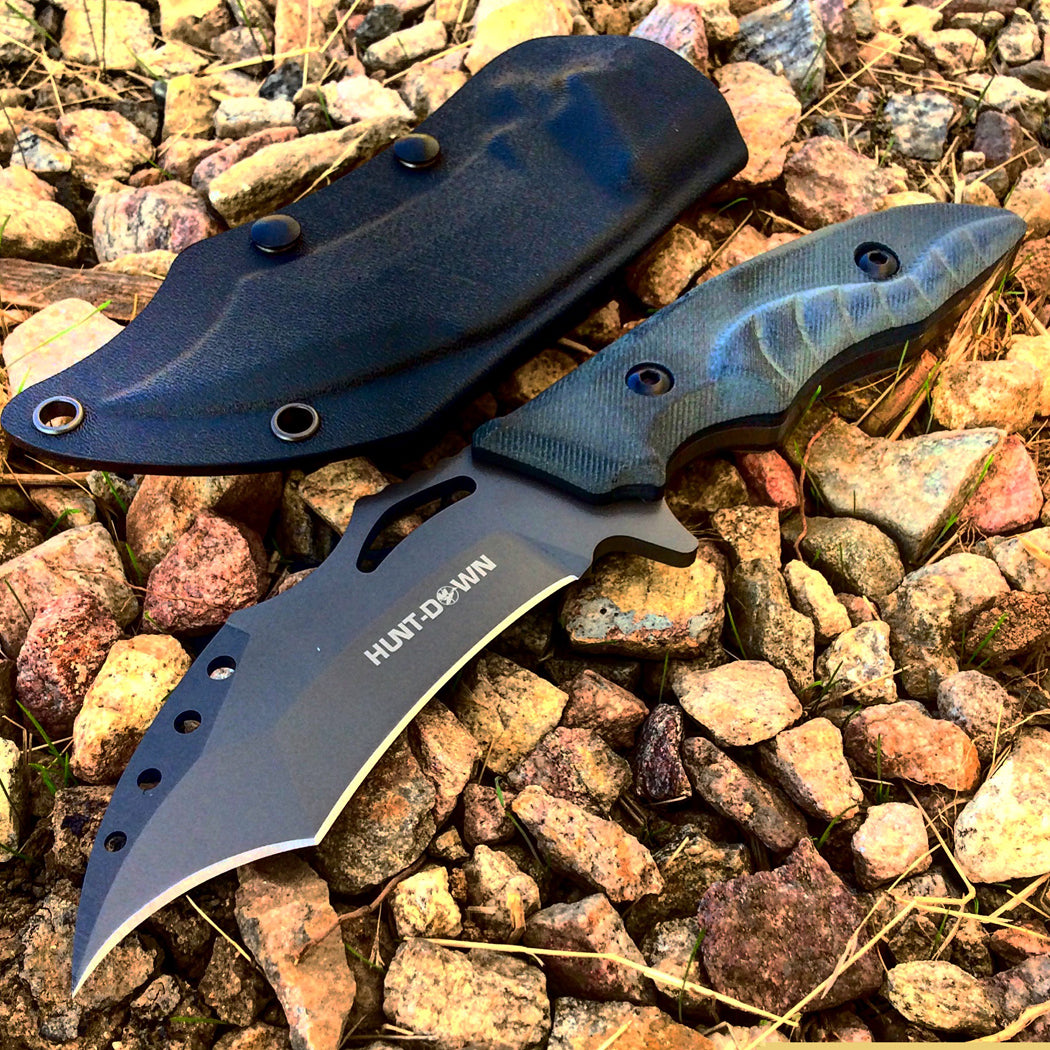 Hunt-Down 10" Full Tang Hunting Knife Stainless Steel Blade Sheath with Belt Clip