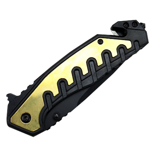 Defender-Xtreme 9" Gold and Black Spring Assisted Folding Knife with Belt Clip