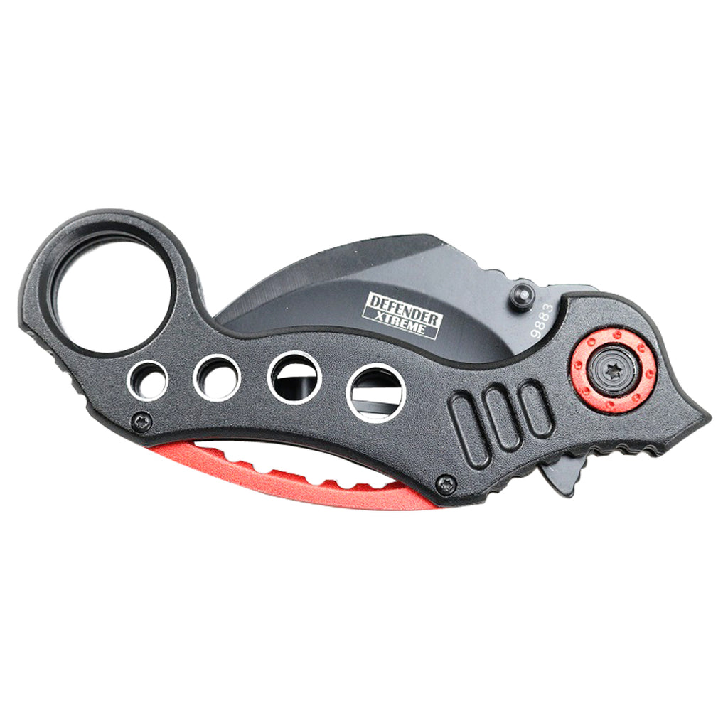 7" Spring Assisted Red and Black Handle Skinner Folding Knife Stainless Steel Blade