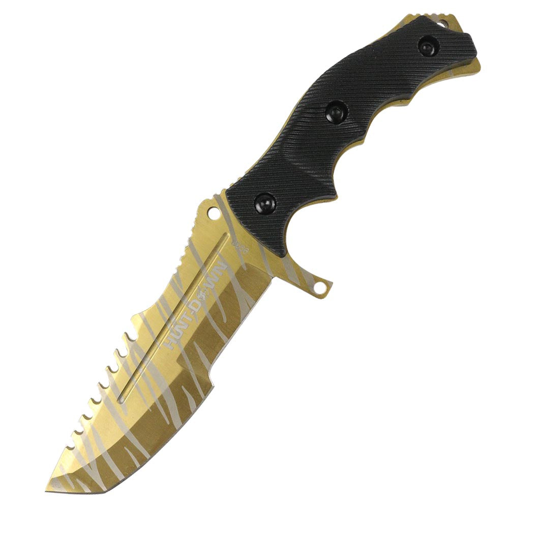 9.5" Full Tang Camping Tactical Knife Hunting Blade with Nylon Sheath Multi Color Blades - Gold