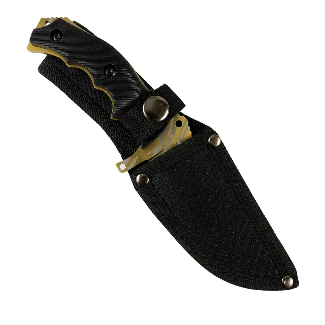 9.5" Full Tang Camping Tactical Knife Hunting Blade with Nylon Sheath Multi Color Blades - Gold