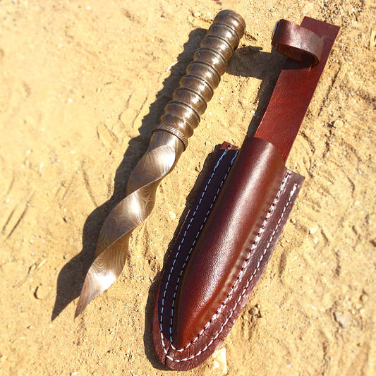 TheBoneEdge 10" Custom Handmade Full Tang Damascus Kris Blade Hunting Knife