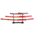 3pc Red Dragon Samurai Sword Set Carbon Steel Blades with Stand Good Quality