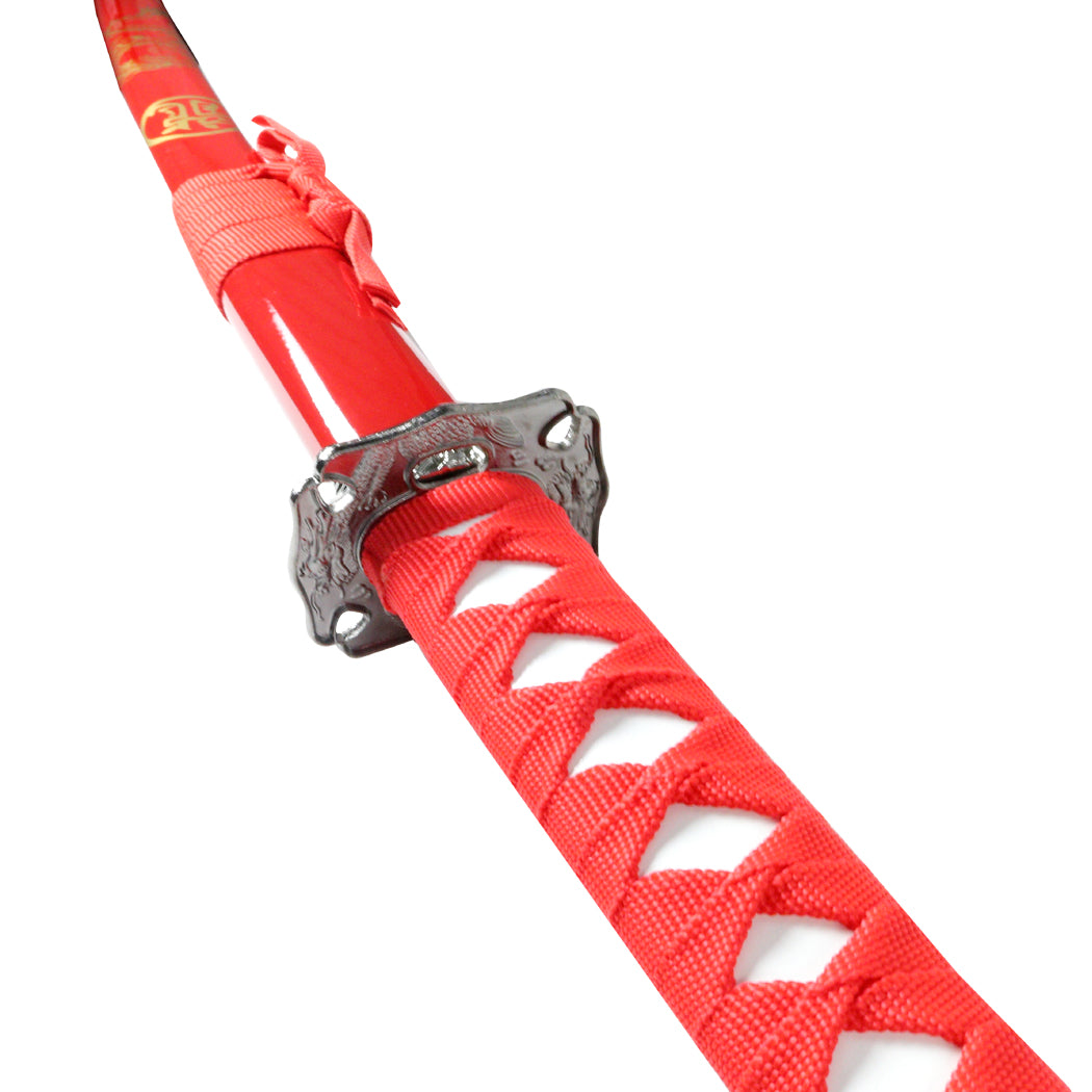 3pc Red Dragon Samurai Sword Set Carbon Steel Blades with Stand Good Quality