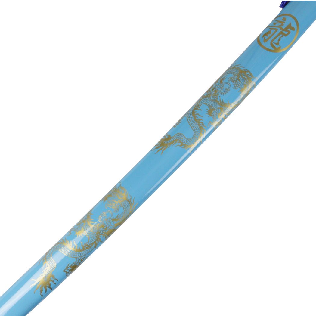 3pc Light Blue Dragon Sanurai Sword Set Carbon Steel Blades with Stand