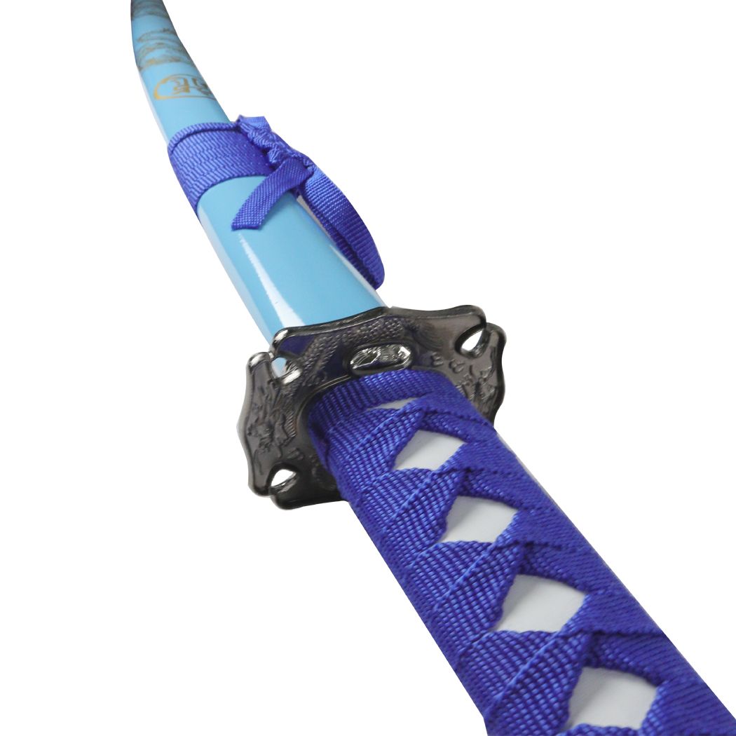 3pc Light Blue Dragon Sanurai Sword Set Carbon Steel Blades with Stand