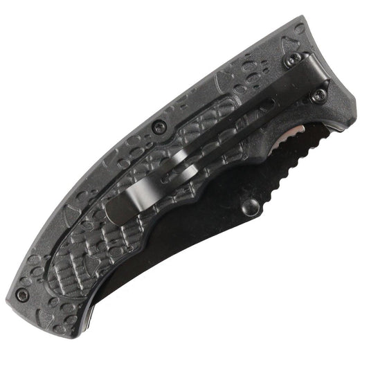 Hunt-Down 8" Grey & Black Handle Tiger Paw Staineless 3CR13 Steel Spring Assisted Folding Knife