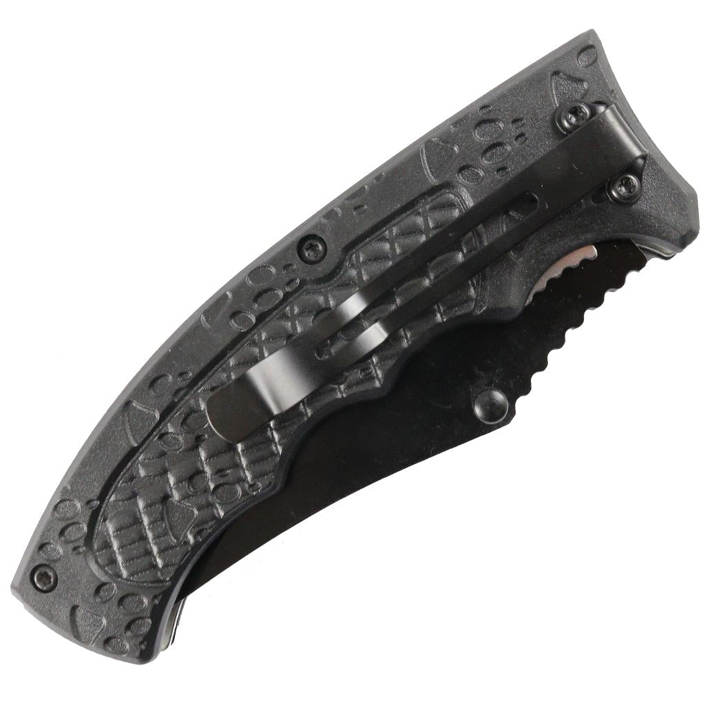 Hunt-Down 8" Grey & Black Handle Tiger Paw Staineless 3CR13 Steel Spring Assisted Folding Knife