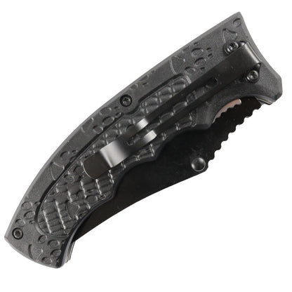 Hunt-Down 8" Grey & Black Handle Tiger Paw Staineless 3CR13 Steel Spring Assisted Folding Knife
