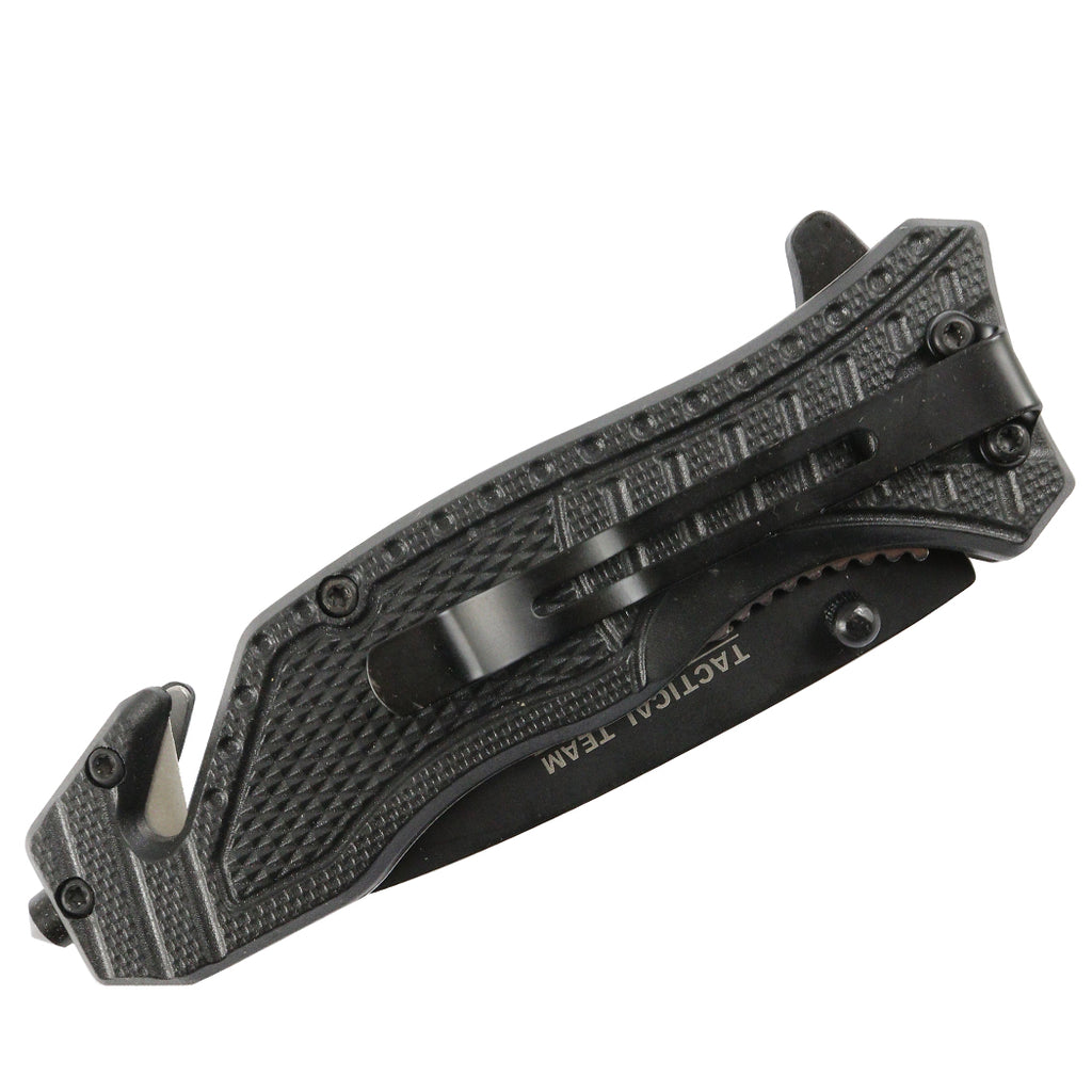 Hunt-Down 8.5" Green spring assisted folding knife Belt Cutter Glass Breaker 3CR13 Steel