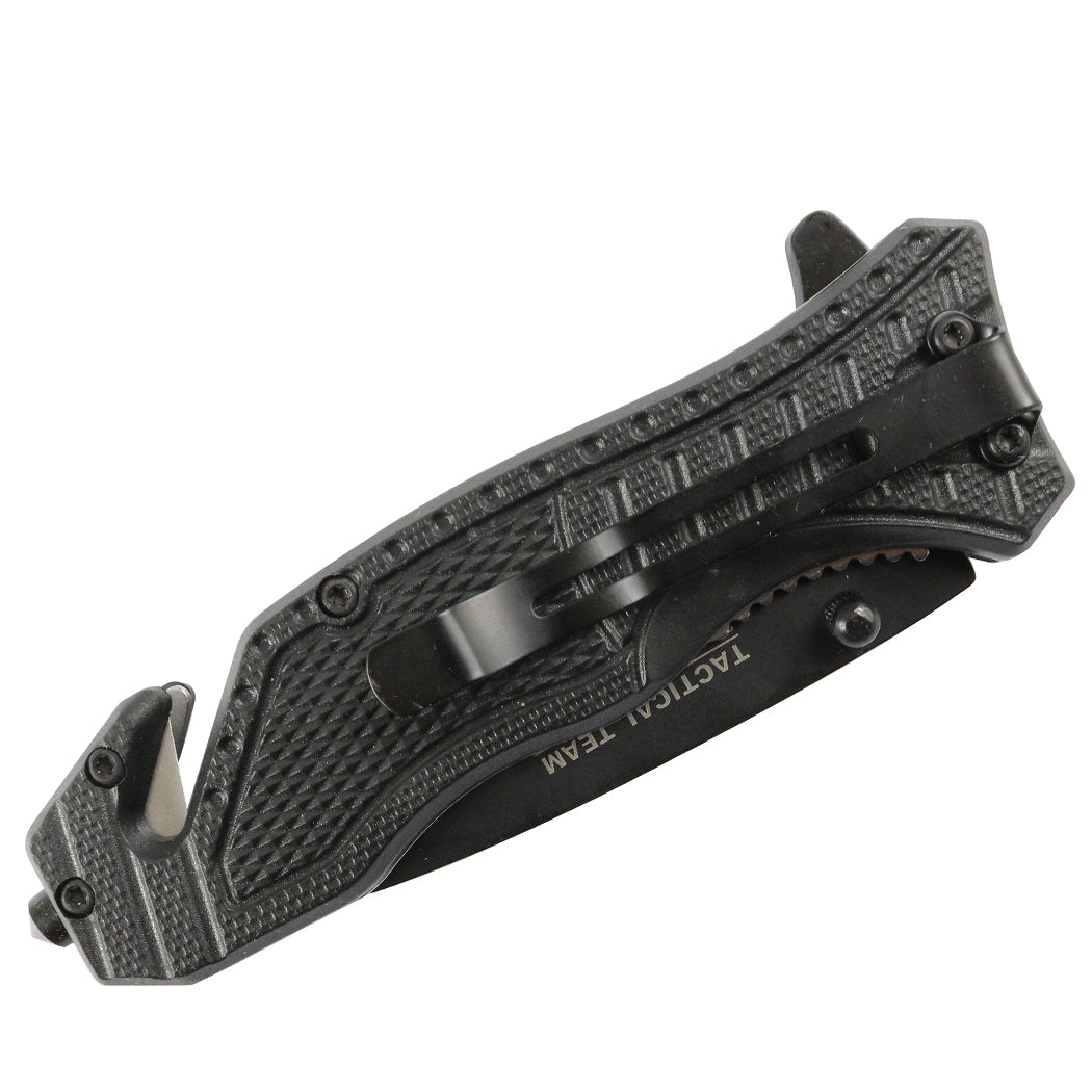 Hunt-Down 8.5" Red spring assisted folding knife Belt Cutter Glass Breaker 3CR13 Steel