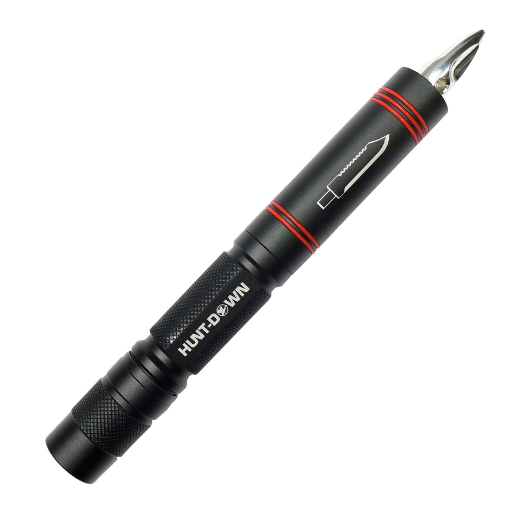 Hunt-Down High Powered 3 Pc 120 Lumens Tactical Black Flashlight With Mini Knife