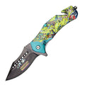 9" Spring Assisted Folding Knife Stainless Steel Blade Yellow ABS Handle W/ Belt Cutter