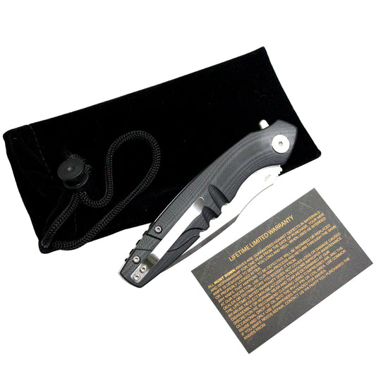 Hunt-Down 8" Black G10 Handle Ball Bearing Folding Knife D2 Steel With Box