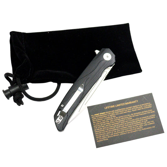 Hunt-Down 8" Stain Finised Blade Ball Bearing Folding Knife G10 Handle With Box