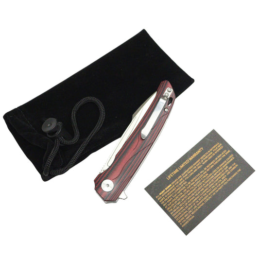 Hunt-Down 8" Black & Red G10 Handle Stain Finish Blade Ball Bearing Folding Knife With Box