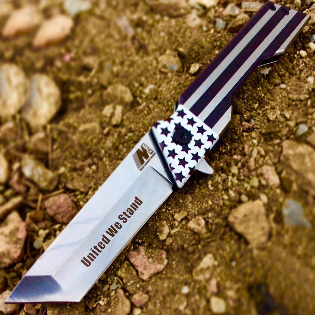 MACK 8" United We Stand Spring Assisted Folding Knife 3CR13 Stainless Steel