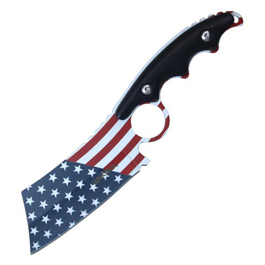 8.25" Proud of America Flag Fixed Blade Hunting Knife w/ Finger Ring