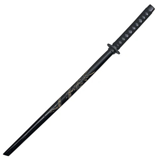 38" Dragon Engraved Wooden Blade Collectible Wooden Training Sword With Black Cord Wrap