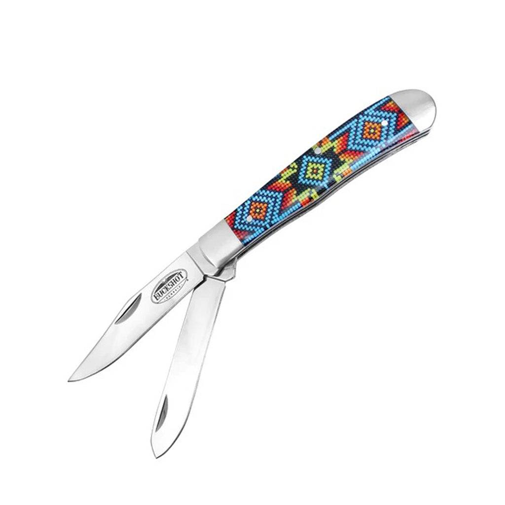 7.5" Ganado Tribal Print Handle Dual-Blade Steel Bolster Pocket Folding Knife