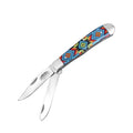 7.5" Ganado Tribal Print Handle Dual-Blade Steel Bolster Pocket Folding Knife