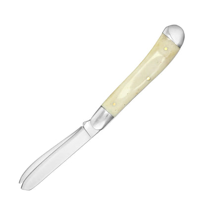 7" Faux Wild Deer Bone Handle Dual-Blade Steel Bolster Pocket Folding Knife