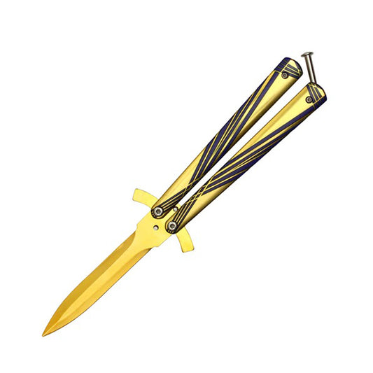 8.5" Excalibur Butterfly Training Knife Stainless Steel Blade Gold & Blue Handle