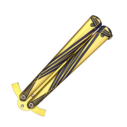 8.5" Excalibur Butterfly Training Knife Stainless Steel Blade Gold & Blue Handle