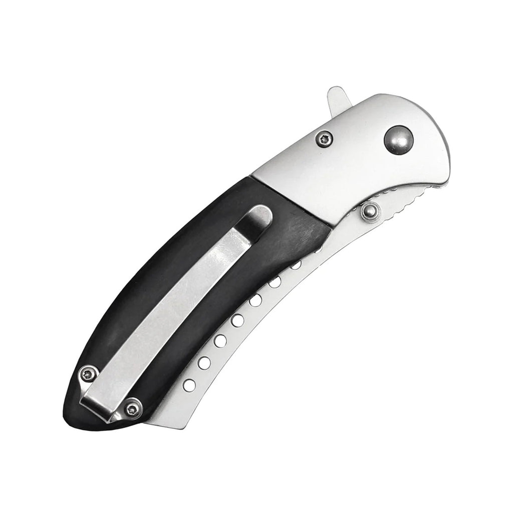 8" Silver Blade & Bolster Black Wood Handle Spring Assisted Folding Pocket Knife 