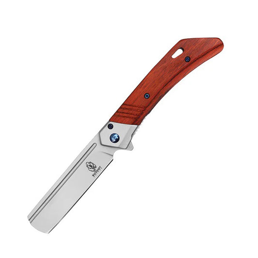8" Polished Red Wood Handle Stainless Steel Blade Folding Pocket Knife With Belt Clip