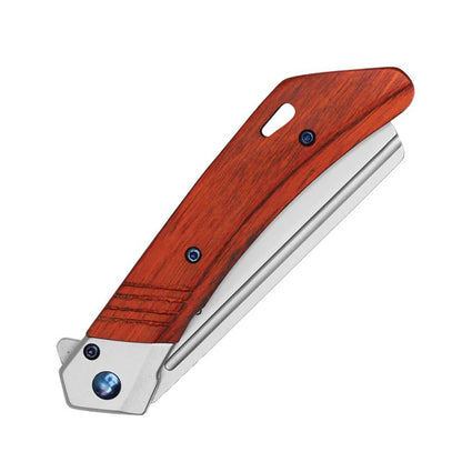 8" Polished Red Wood Handle Stainless Steel Blade Folding Pocket Knife With Belt Clip