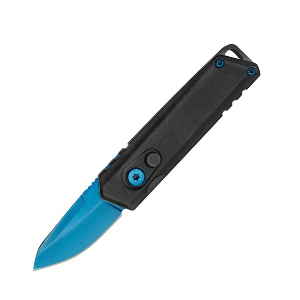 5" Blue Blade Aluminum Handle Push Button Folding Knife With Belt Clip